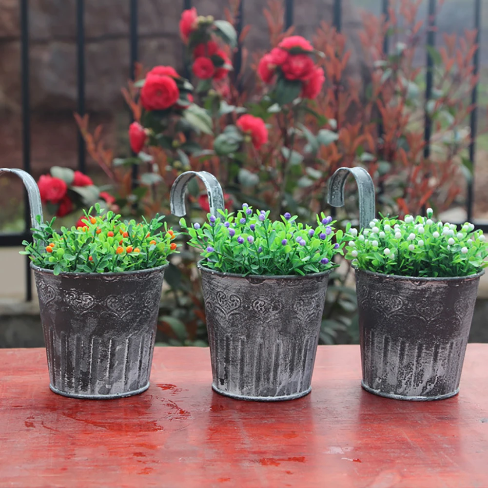Vintage Retro Logam Pagar Besi Gantung Tong Pot Bunga Dengan Kait Taman Gantung Tanaman Hangpot Nursery Bonsai Pot Bunga Pot Planters Aliexpress