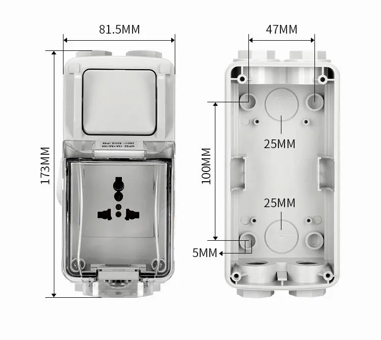 P56 водонепроницаемый разъем непогодный выключатель света Открытый настенный разъем питания стандартный электрический выход Заземленный