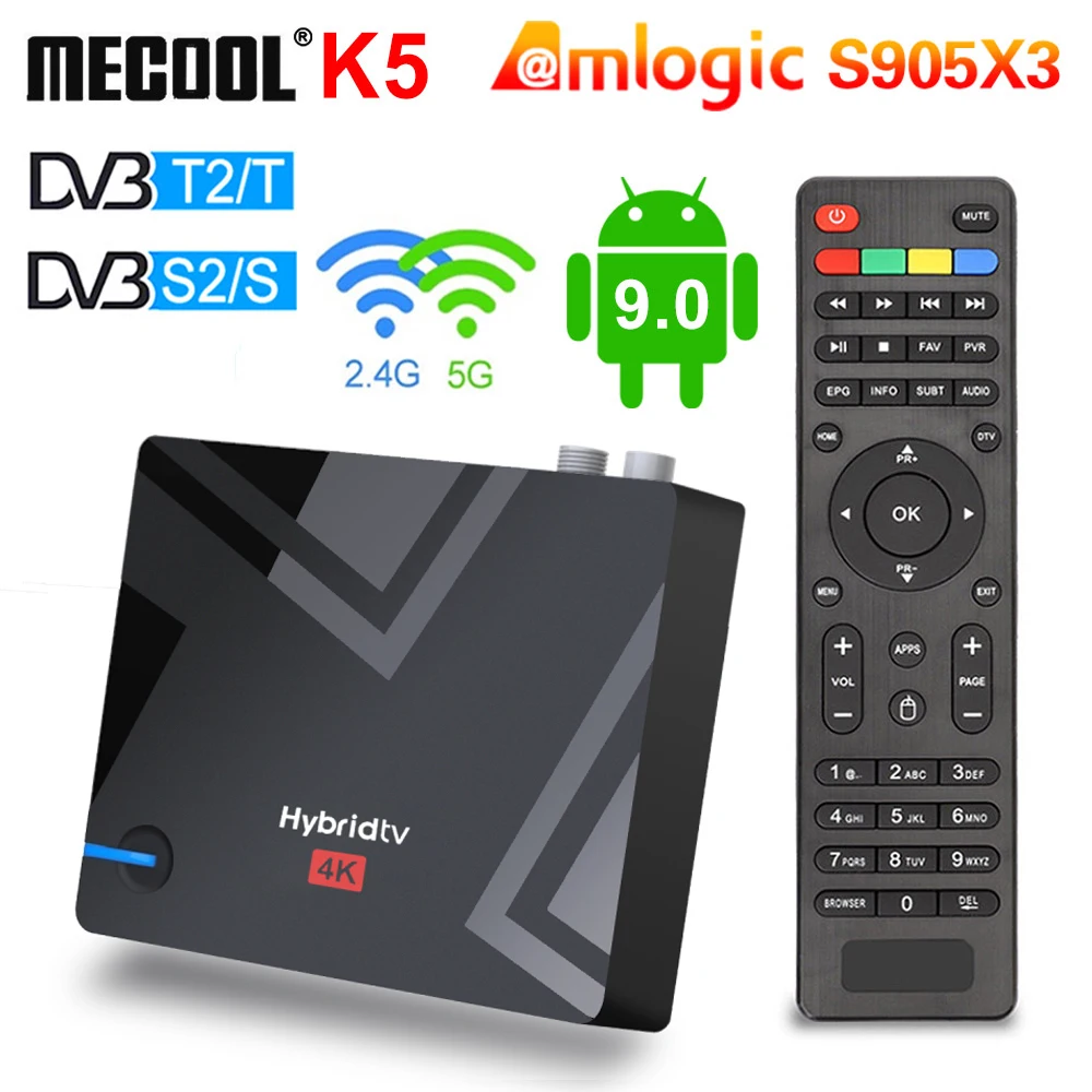 NEWEST MECOOL K5 2G 16G Smart Tv Box Android 9 9.0 Amlogic S905X3 2.4G 5G WIFI LAN 10/100M Media player PVR Recording TV BOX