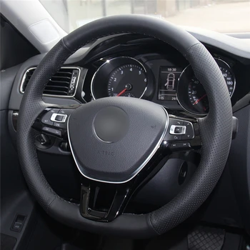 

OLPAY DIY Black Genuine Leather Hand Sew Car Steering Wheel Cover for Volkswagen VW Golf 7 Mk7 New Polo Jetta Passat B8 Tiguan