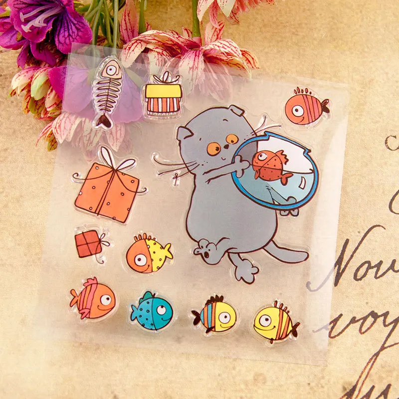 

Cat Fishes Transparent Clear Silicone Stamps for DIY Scrapbooking Photo Album Decoration