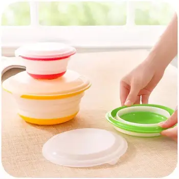 

3pcs/set Round Silicone Folding Bowl Food Container with Lid Travel Outdoor Portable Lunch Boxes