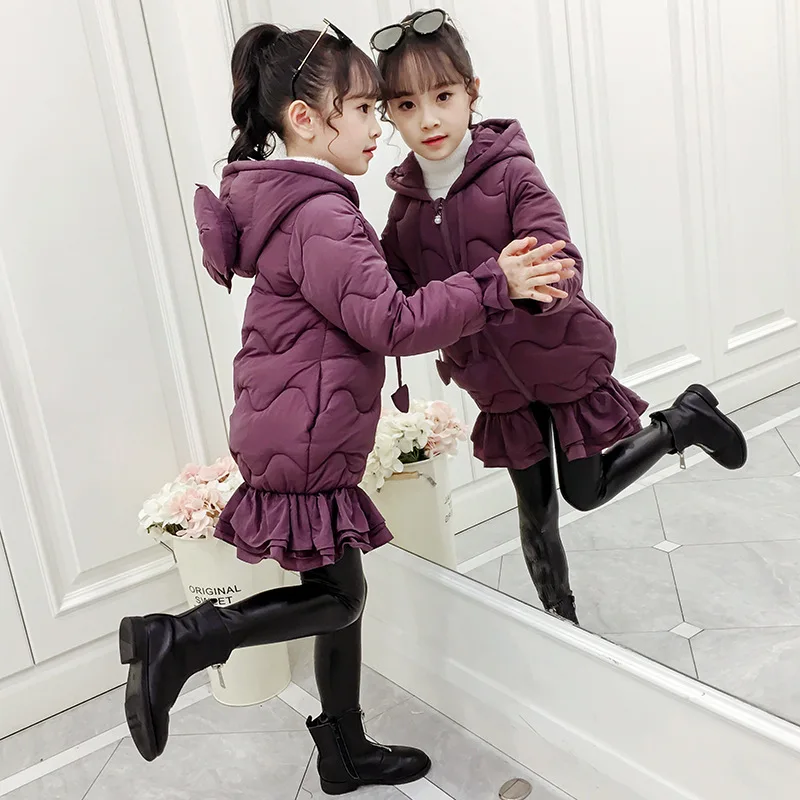 Fashion Princess Winter Jacket Girl Cute Bow Jacket Jacket Long Cotton Down Jacket Girl Fishtail Coat Snowsuit 3-10 Years