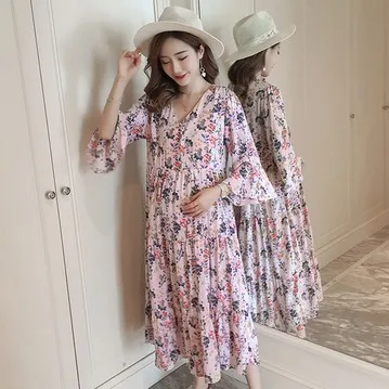 

2018 New Style Pregnant Women Skirt Long Skirts Chiffon Fashion Mom Korean-style Loose-Fit Summer Wear Pregnant Women Dress