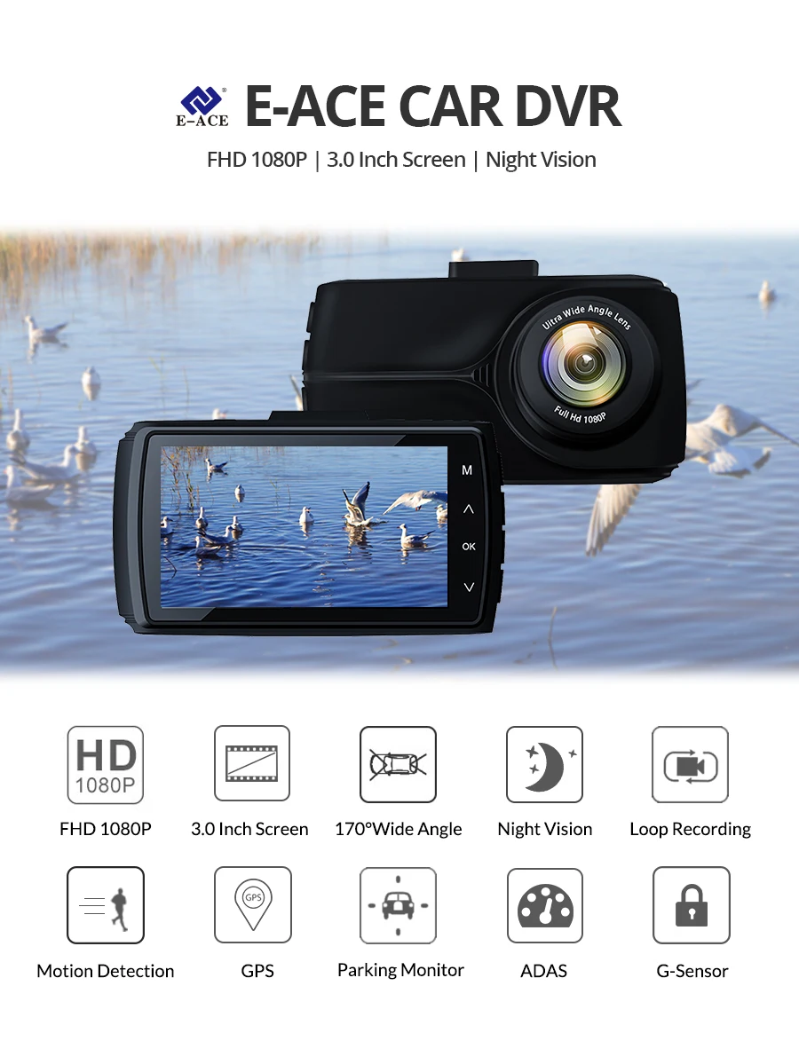 E-ACE автомобиля DVR, gps трекер Камера Full HD 1080P Мини Ночное видение видео Регистраторы 170 градусов ADAS LDWS Dashcam Авто Регистратор