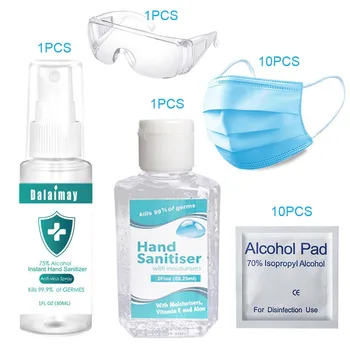 

Disposable Hand Sanitizer gel 60ml+Hand Sanitizer 30ml+Masks+ swab Antibacterial set+ protective glasses Epidemic Prevention HOT