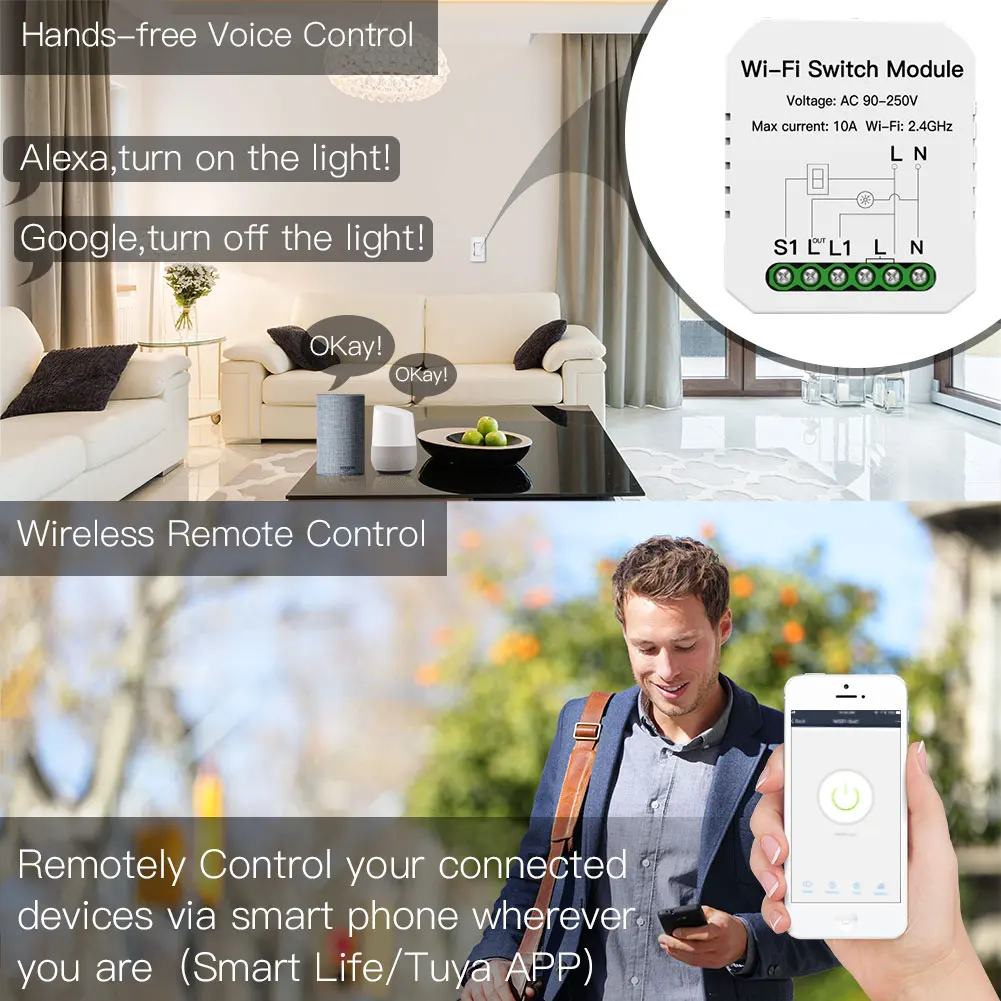 Мини DIY WiFi умный выключатель света однополюсный/3 позиционный 1 бандажный модуль
