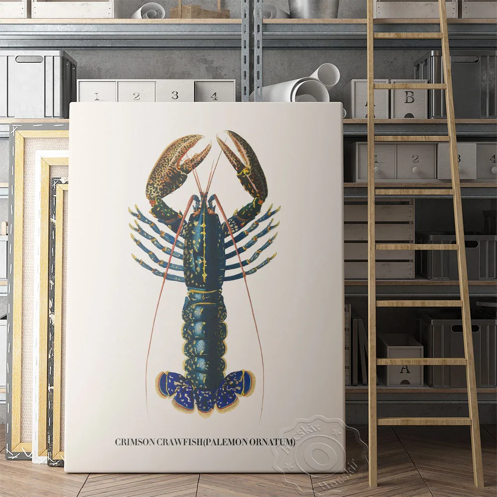 Illustrazione di aragosta blu europea stampe d'arte Poster pesca tela  Vintage pittura stile antico immagine da parete decorazioni per la casa  regalo
