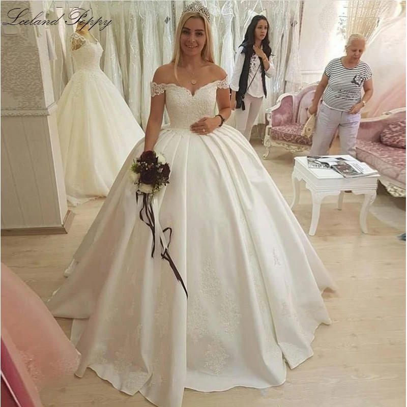 Гламурное атласное свадебное платье трапециевидной формы vestido de noiva с открытыми плечами длиной до пола без рукавов с аппликацией Свадебные платья
