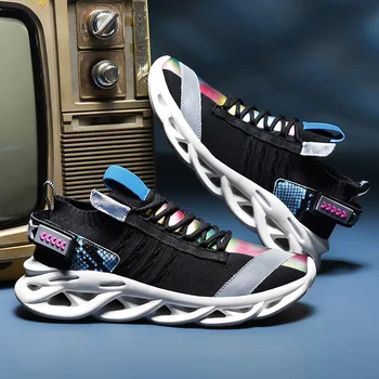 

New Men Sneakers Platform Blade Sneakers Breathable Knit Shoes Men Casual Shoes Men Sport Shoes Men Runnning Shoes Size 46