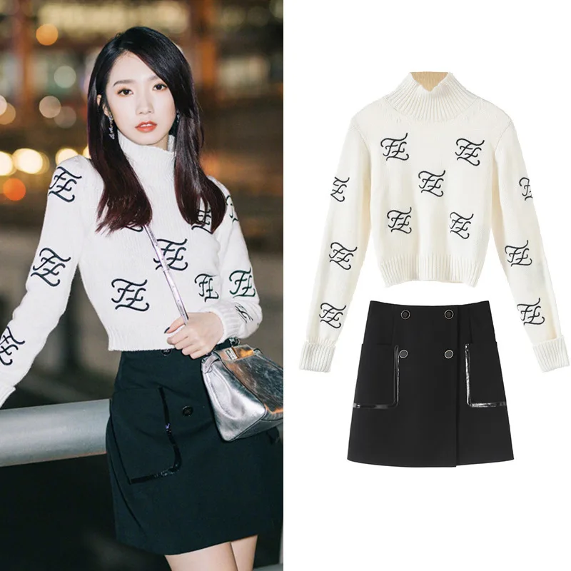 New Toki Turtleneck Letters Advocating A Particular Sweater Black Skirt Suit Sa0941 Fashion Women S Sets Aliexpress
