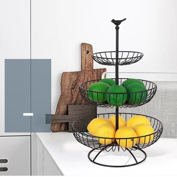 

3-Tier Wrought Iron Server Fruit Basket Stand Snack Serving Tray Home Storage & Organization Storage Holders & Racks- White
