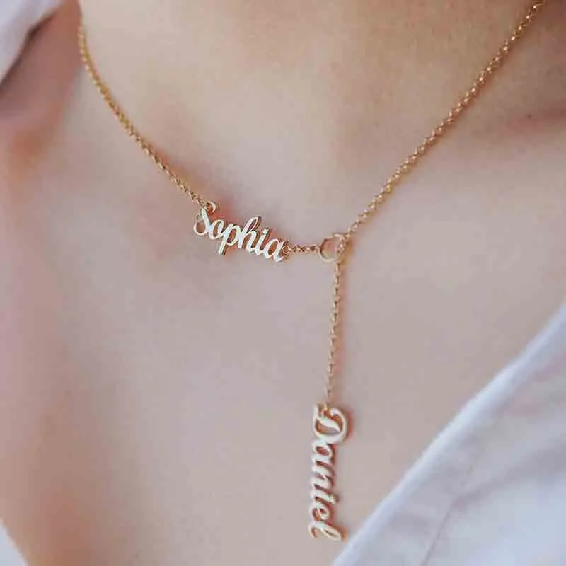 

Fashion New Personalized Double Name Pendant Necklace For Women Stainless Steel Custom Two Nameplate Chain Jewelry Couple Gifts