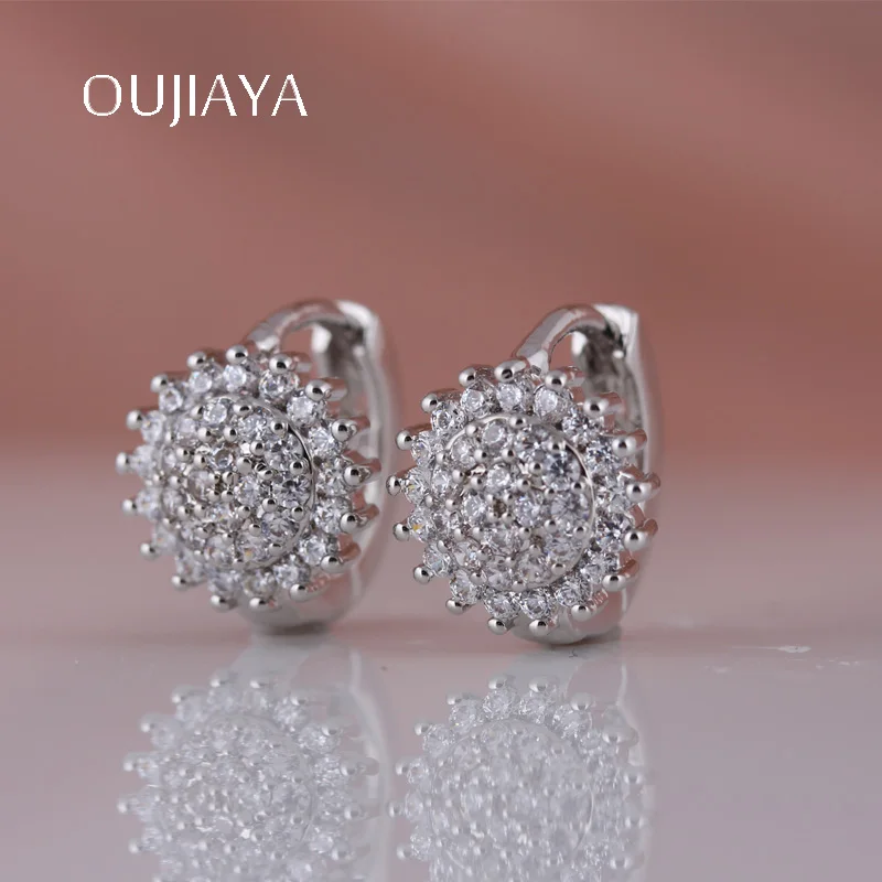 OUJIAYA Simple Exquisite 585 Rose Gold round earrings Natural Zircon Fine Jewelry Women Dangle Earrings RU Hot Party Wedding A59 | Украшения