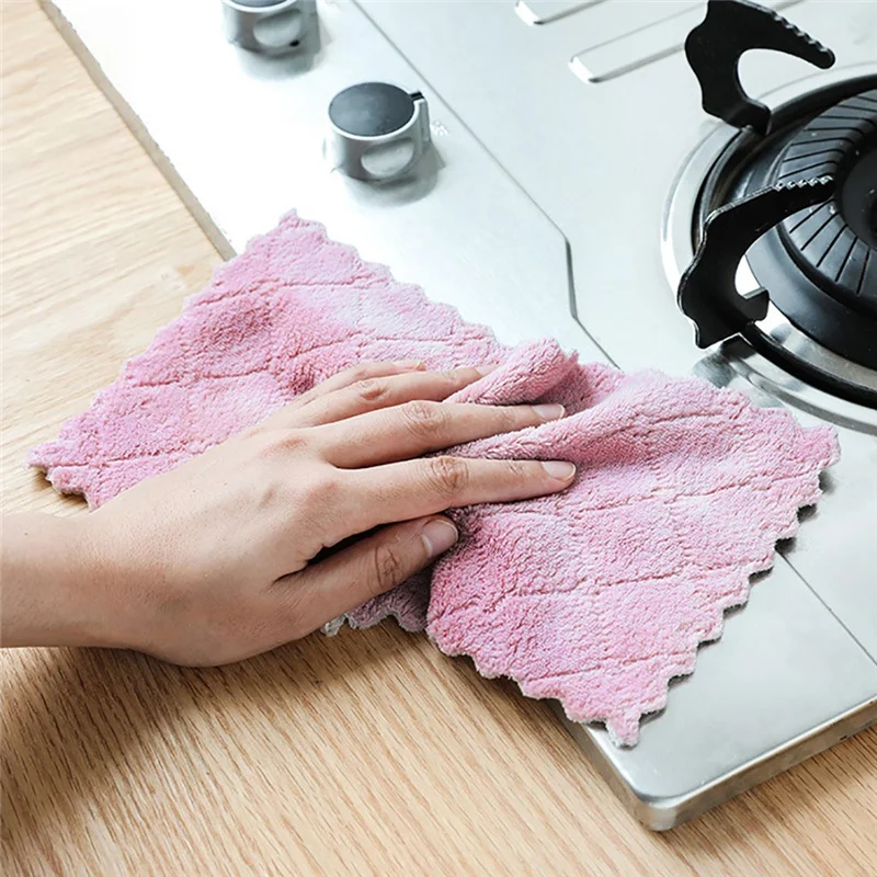 1 pcs Double-sided Towels Strong Absorbent Soft Scouring Pad Kitchen Cleaning Dish Towel Dry And Wet Household Cleaning Cloth