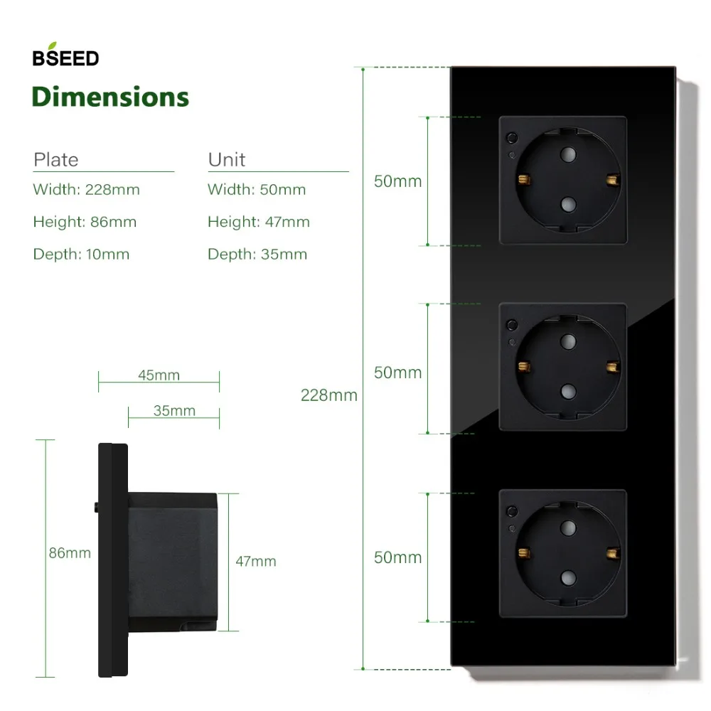 BSEED Wi-Fi розетка тройная ЕС Стандартный розетки 16A 110 V-250 V белого и черного цвета с золотыми с украшением в виде кристаллов Стекло Панель для умного дома