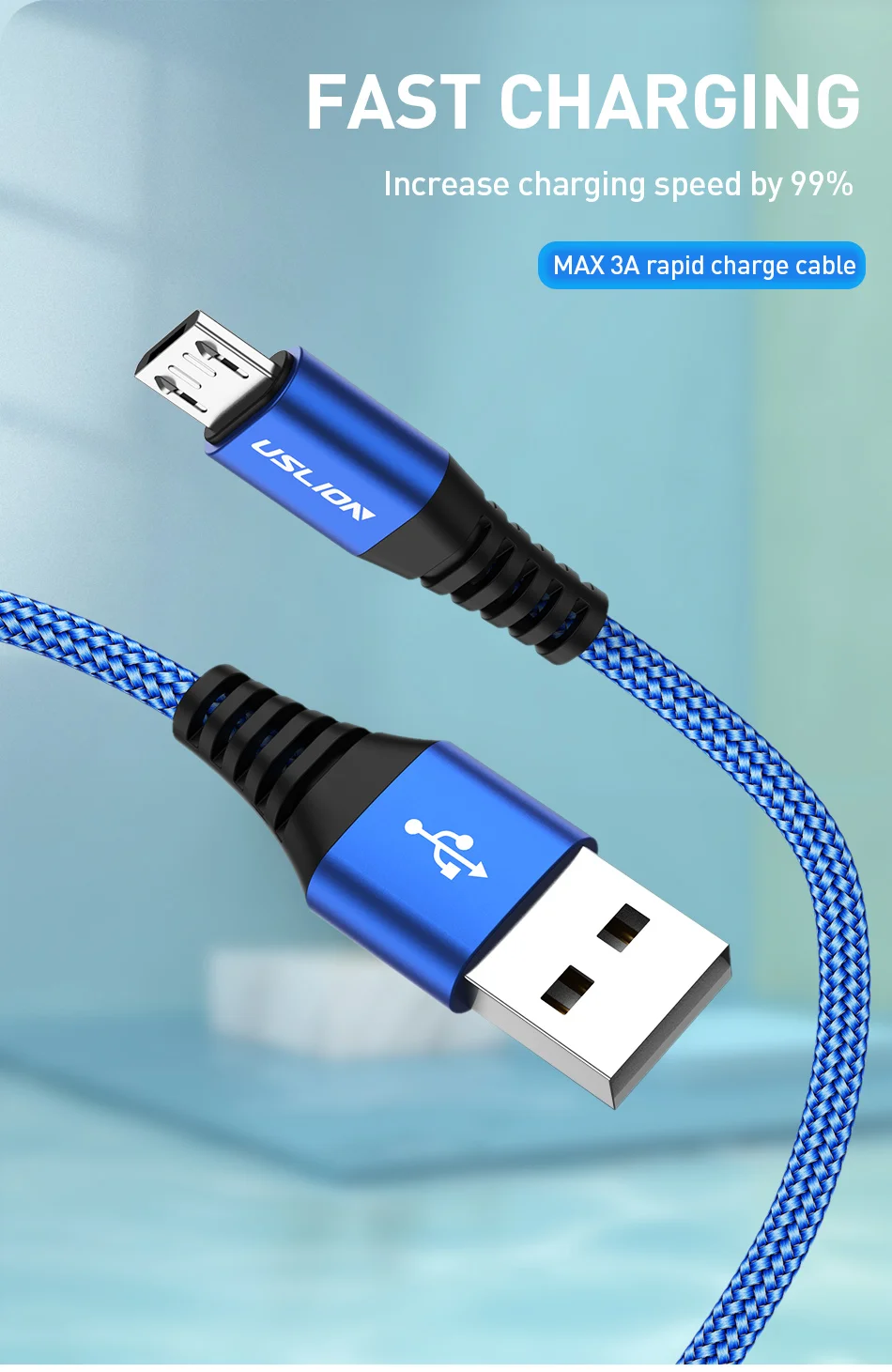 USLION 2 м Micro USB кабель для быстрой зарядки для Xiaomi Redmi Note 5 Мобильный кабель передачи данных телефона для samsung S7 Android Micro зарядное устройство