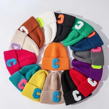 

Unisex Hat Cotton Knitted Letter C Korean Hip Hop Knitted Hats Men Winter Caps Women's Skullies Beanies for Girl Wholesale шляпа