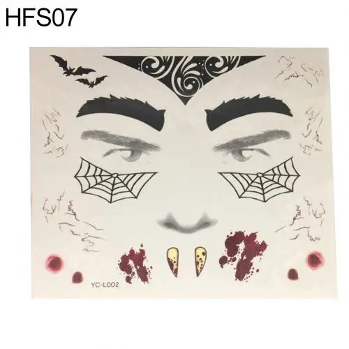HFS07 New Halloween Fake Tattoo Face Sticker Masquerade Cosplay Body Art Makeup PropWaterproof Mask Sugar Skull Tattoo Beauty Sticker - Цвет: HFS07