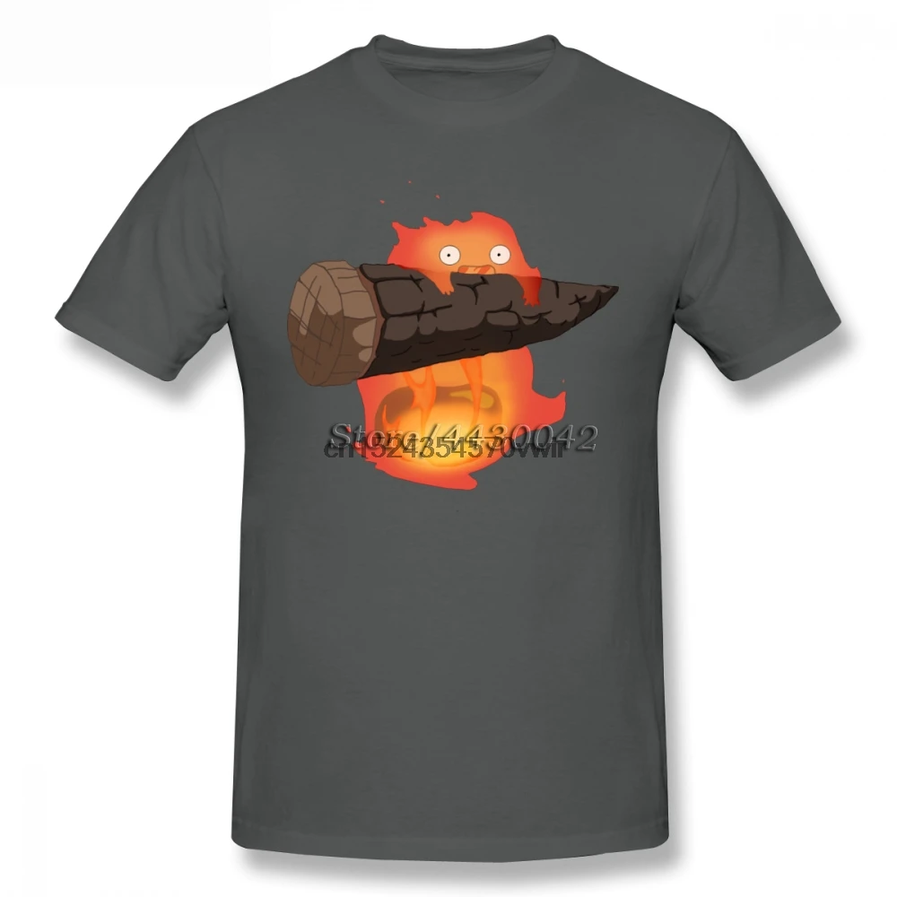 Plus Size Cotton T-shirt For Men Moving Castle Calcifer Team Tee Shirt 4XL 5XL 6XL Hayao Miyazaki Howl Camiseta | Мужская одежда