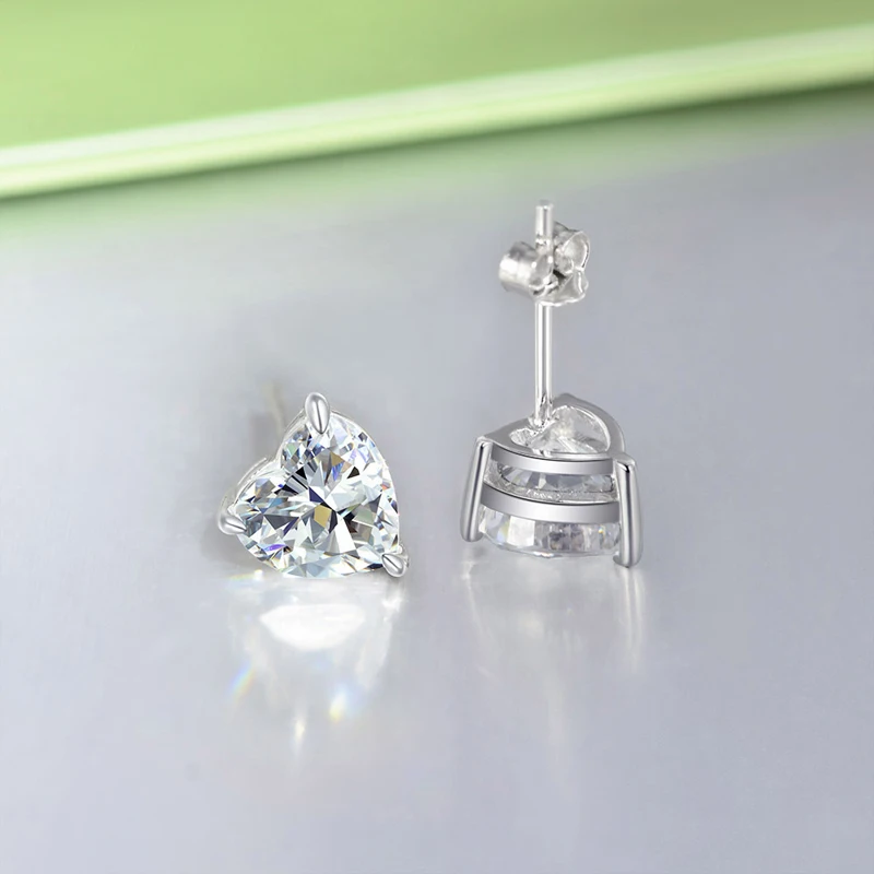 OEVAS 925 Sterling Silver 7*7mm Heart High Carbon Diamond Gemstone Wedding Engagement Ear Studs Earrings Fine Jewelry Wholesale