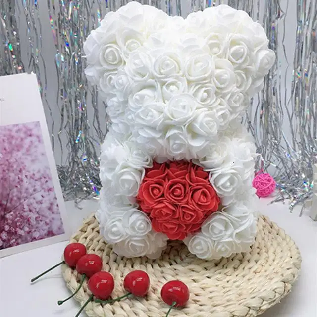 Искусственные цветы, розовый медведь, разноцветный пластиковый пенопластовый светодиодный медведь, Рождественский подарок на день Святого Валентина, украшение на день рождения - Цвет: 25cm White1