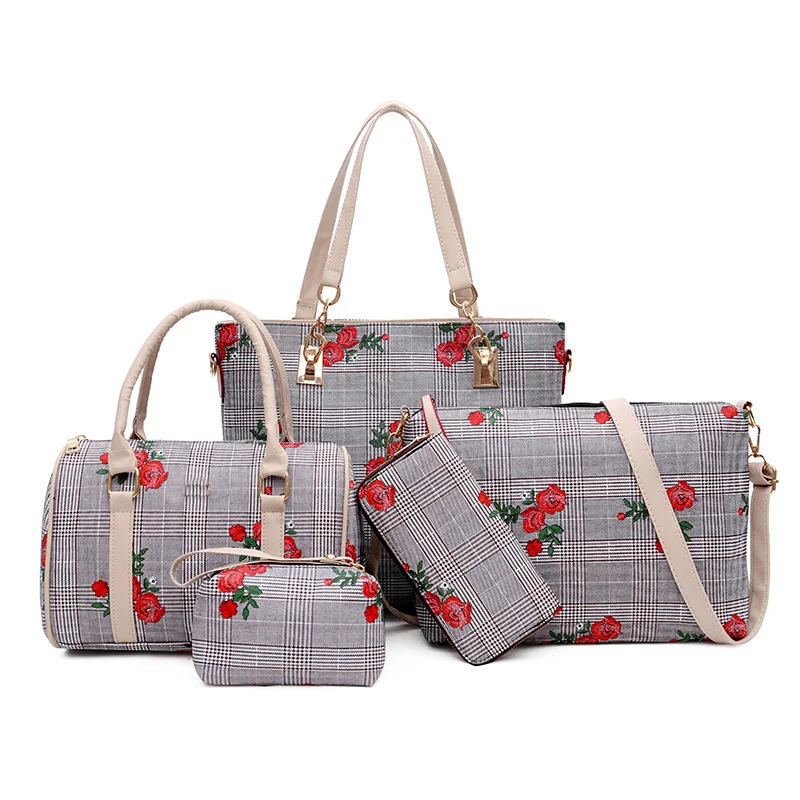 

New Women's Bag 5 Piece Set Composite Bag PU Leather Ladies Embroidery Fashion Shoulder Messenger Handbag #197407