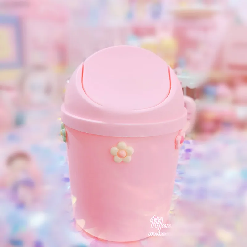 Kawaii розовый клубничный цветок мусорное ведро Настольный портативный