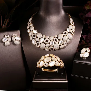 

jankelly Nigeria 4pcs Bridal Zirconia Jewelry Sets For Women Party, Luxury Dubai Nigeria CZ Crystal Wedding Jewelry Sets