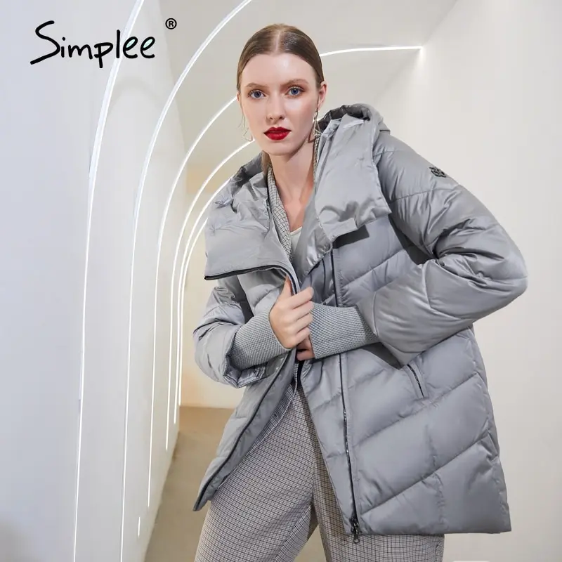 Puffer Jacket Coat Parkas Simplee Female Women Winter Cotton Hooded Elegant Fashion Ladies