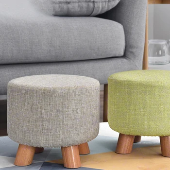 

Europen Round Step Stool Solid Wood Thickened Footstool Padded Foot Rest Folding Storage Seat Stool with Removable Cover