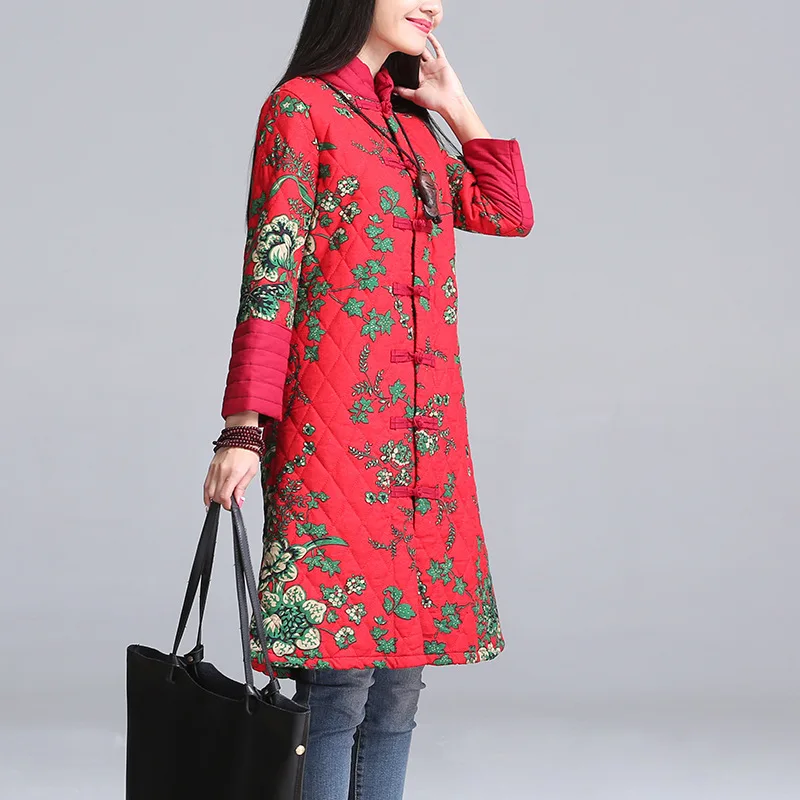 

Jz9157 Photo Shoot 2019 Autumn And Winter New Style Ethnic-Style Stand Collar Frog X-long Cotton Linen Cotton Overcoat