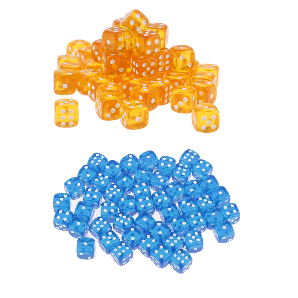 Pack of 100 Six Sided Dices for Role Playing Game Supplies Kit-Blue,Orange