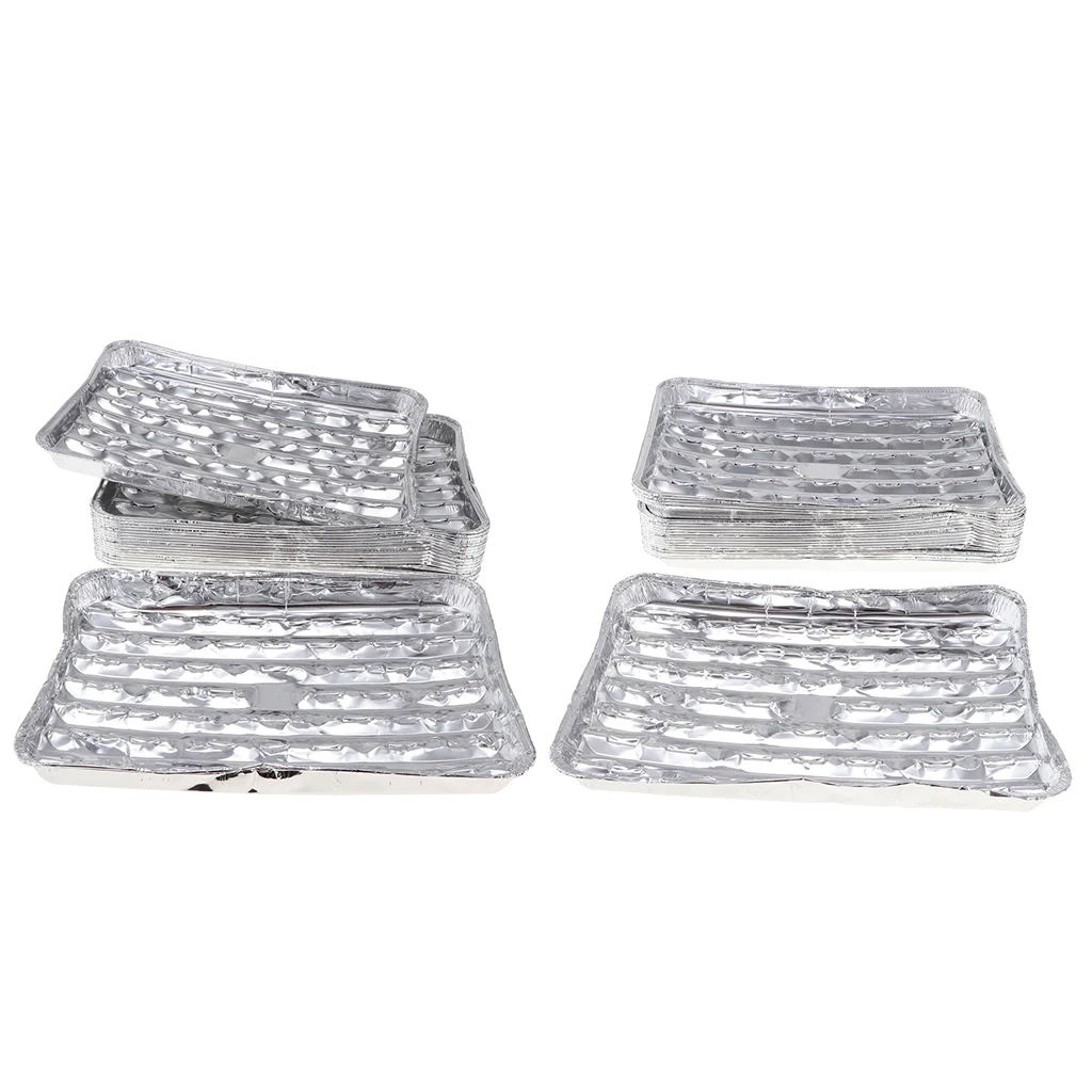 40pcs/set Disposable Aluminum Foil Pans Barbecue Grilling Trays Baking Plate