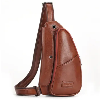 

Genuine Leather Male Crossbody Chest Bag Multi-Capacity Pouch Travel Casual Travel Cowhide Men Single Rucksack Backpack Daypack