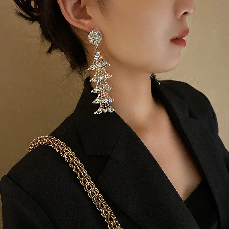 FYUAN Geometric Water Drop Crystal Earrings for Women Bijoux Long Tassel Rhinestone Dangle Earrings Statement Jewelry