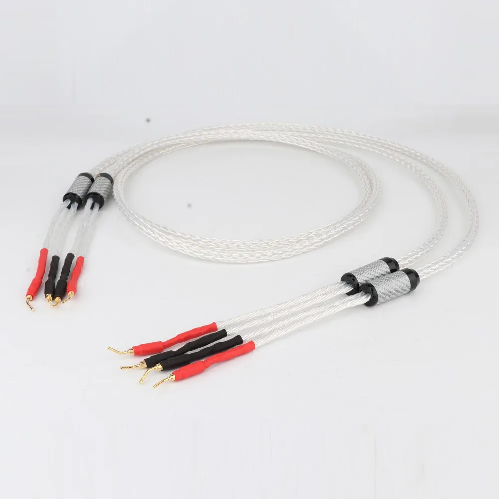 

High Quality 8AG Silver Plated 16 Stands HIFI OCC Speaker Cable With 2mm Pin Banana Plug Loudspeaker Cable