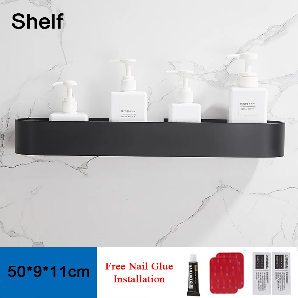 Shelf 50cm Черная полка для ванной комнаты с баром 30 \ 40 \ 50 см, плавающие полки для кухни, балкона, корзина для хранения полотенец - Цвет: Shelf 50cm