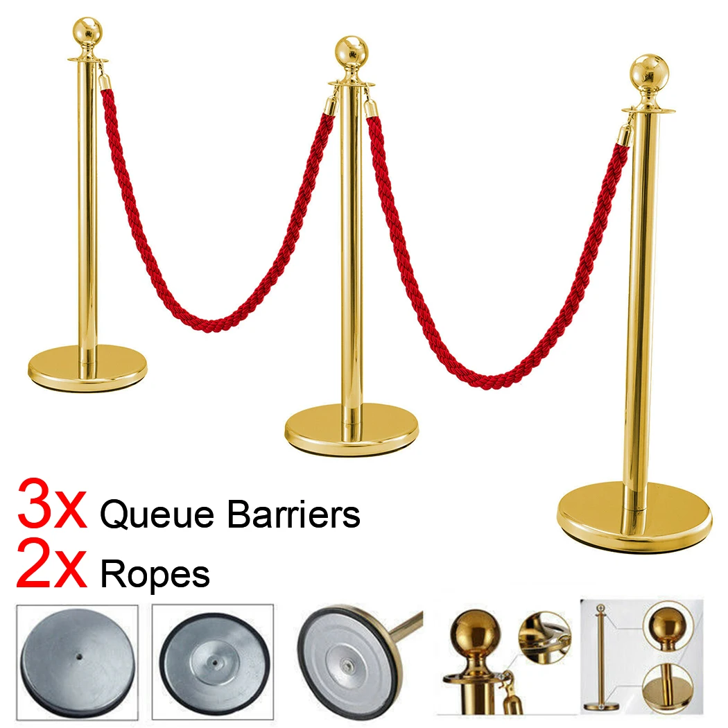 

3pcs queue barriers 2pcs ropes Velvet Rope Stanchion Gold Post Crowd Control Queue Line Barrier