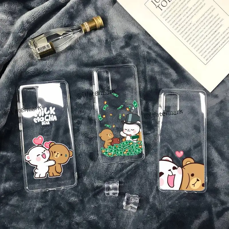 Milk Mocha Bear Clear Phone Case For Samsung A12 5G A71 4G A70 A52 A51 A40 A31 A21S A20 A50 A30 S Transparent Funda | Мобильные