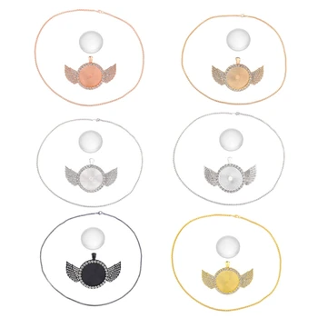 

10 Pcs Round Rhinestone Bezel Cabochon Trays with Wing Photo Pendant Setting Jewelry Making Crafts Fit 30mm Cabochons