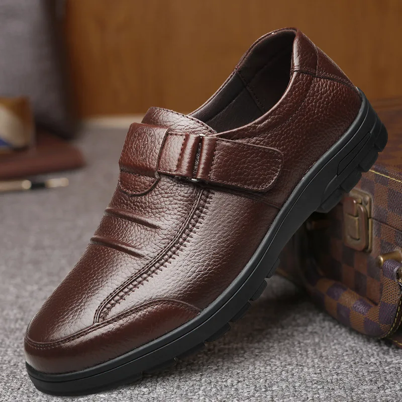 Демисезонная мужская обувь повседневная обувь из натуральной кожи Мужская нескользящая обувь на липучке, мужская обувь высокого качества на плоской подошве, Новое поступление