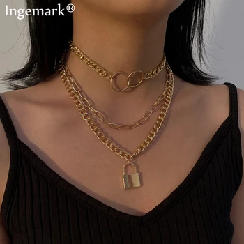 

Multilayer Lock Chain Necklace Padlock Pendants Women Men Punk Chunky Thick Choker Necklaces Jewelry Neck Aesthetic Accessories