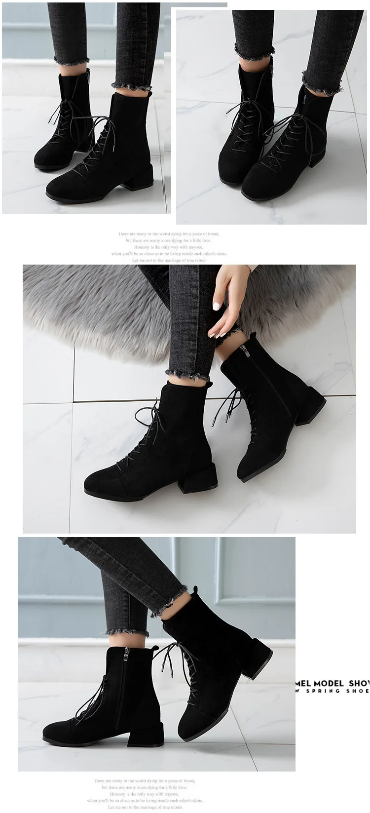 Обувь из флока модные женские туфли ботинки до середины икры круглый носок Винтажные зимние ботинки со шнуровкой на среднем каблуке квадратный каблук плюс Размеры обувь, хлопковая ткань