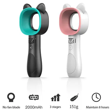 

Mini portable USB wireless leafless fan folding with stand base cartoon small fan USB rechargeable 3-speed horizontal fan