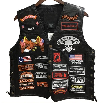 

Mens Waistcoat Black Biker Vest Genuine Leather Motorcycle Rock Sleeveless Jacket Male Autumn Plus Size Clothing S-4XL For Men