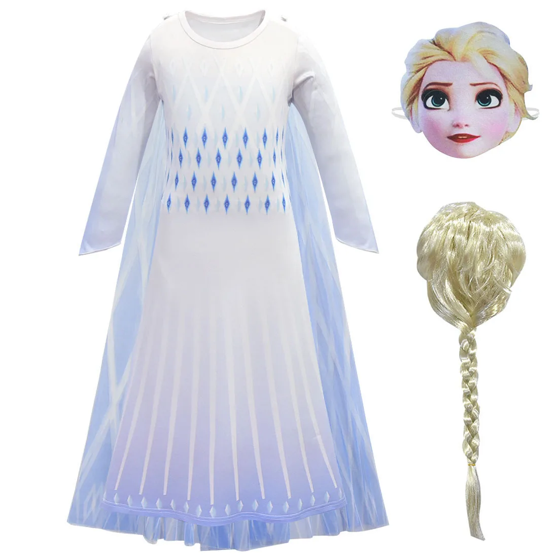Dress D Детское платье Эльзы для девочек; карнавальный костюм с накидкой; вечерние платья принцессы с рисунком маски и парика; комплект с платьем с длинными рукавами; одежда для сцены - Цвет: Dress D