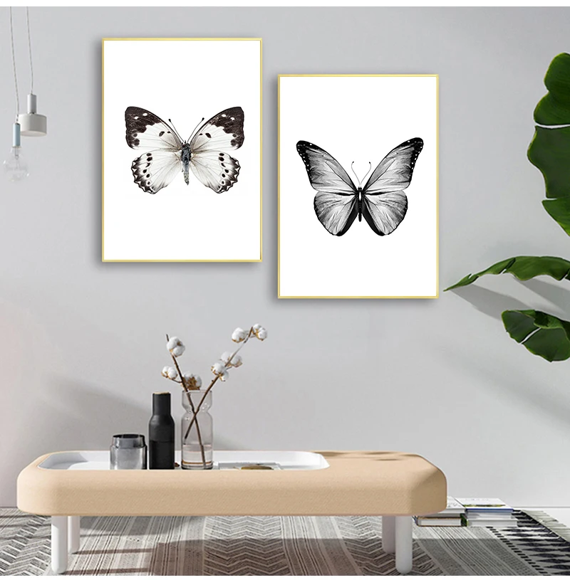 Painting Black White Butterfly Nordic Poster Canvas Art Animal Wall Pictures For Living Room COLORFULBOY Wall Art Print Canvas