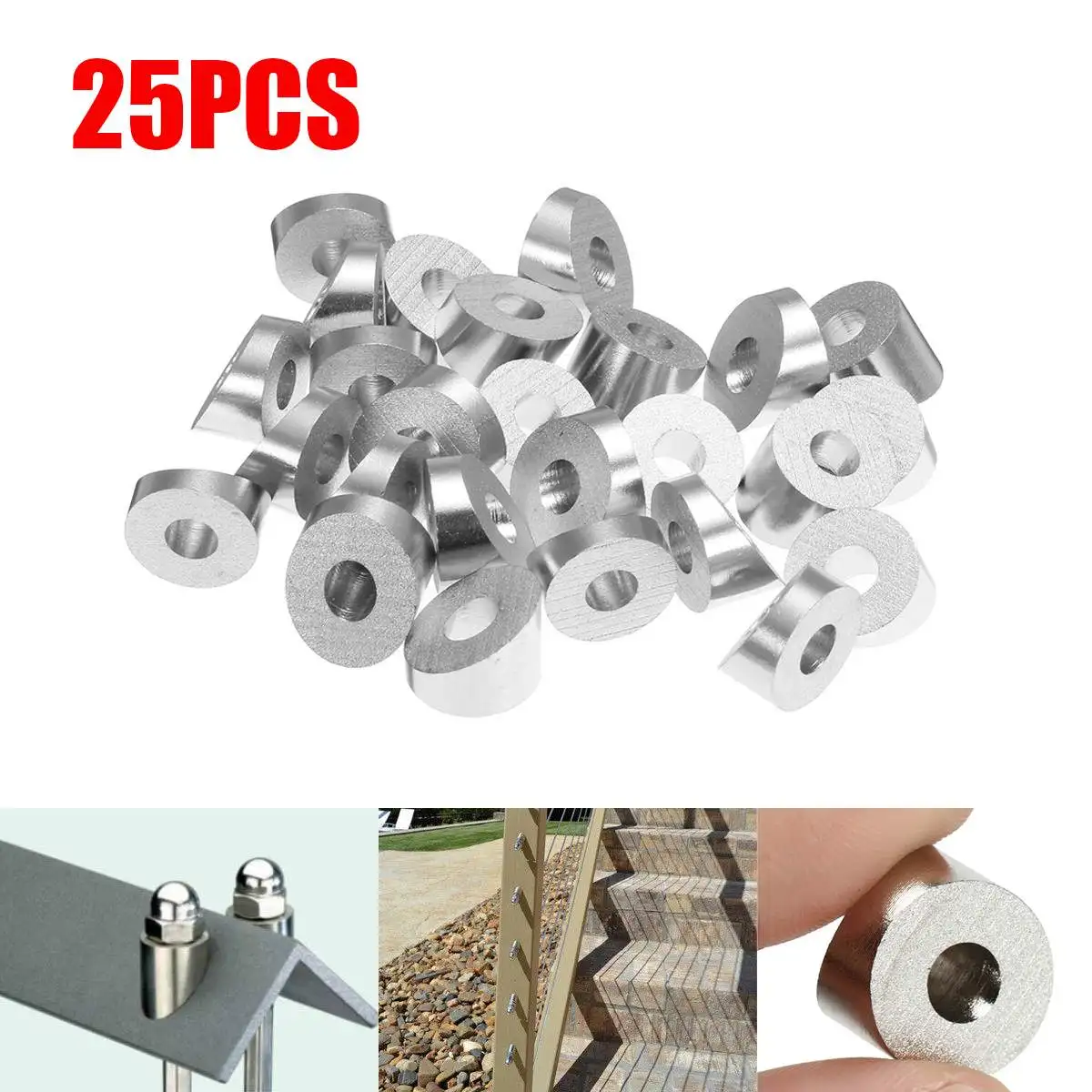 

25pcs Stainless Steel 30 Degree Angled Washer For 1/4'' Thread 1/8'' 3/16'' Cable Fittings Home Improvement Hardware End Parts