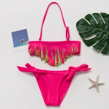 New Girls Swimwear 5~14Years Girls swimsuit Tassel Style Children swimwear Kids Bikini Sets Biquini Infantil-ST9016